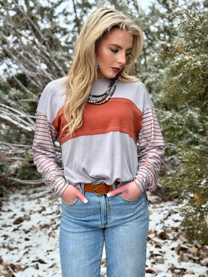 Phoebe Color Block Stripe Sleeve Top