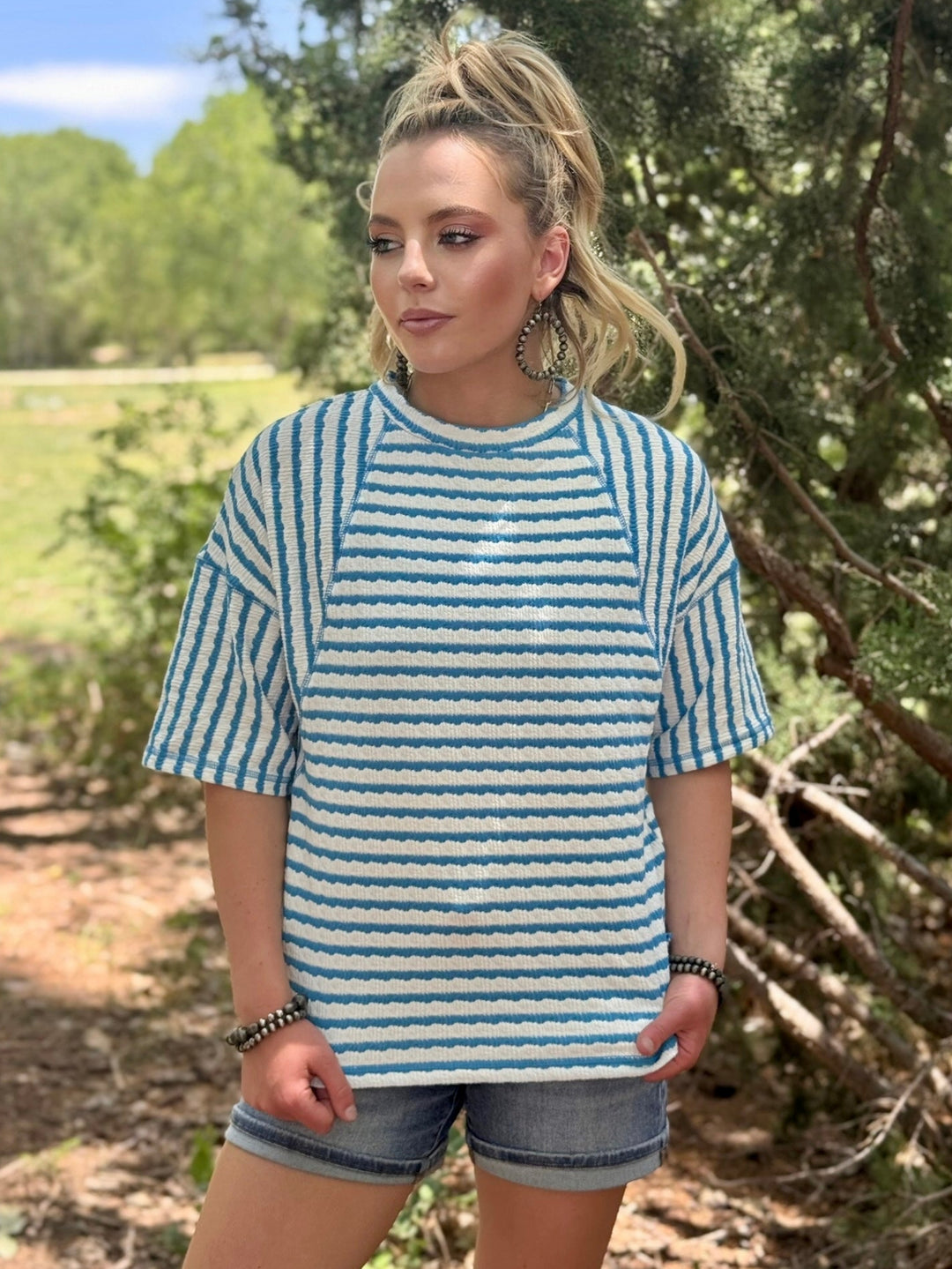 Blue Skies Striped Oversized Top