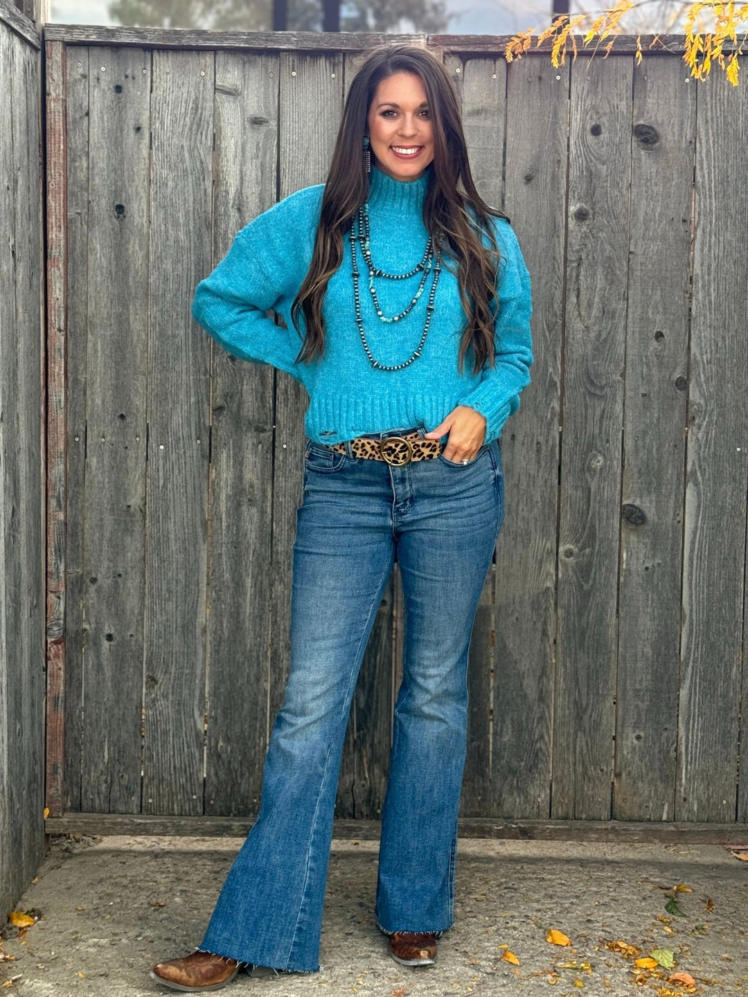 Bret Blue Cowl Neck Sweater