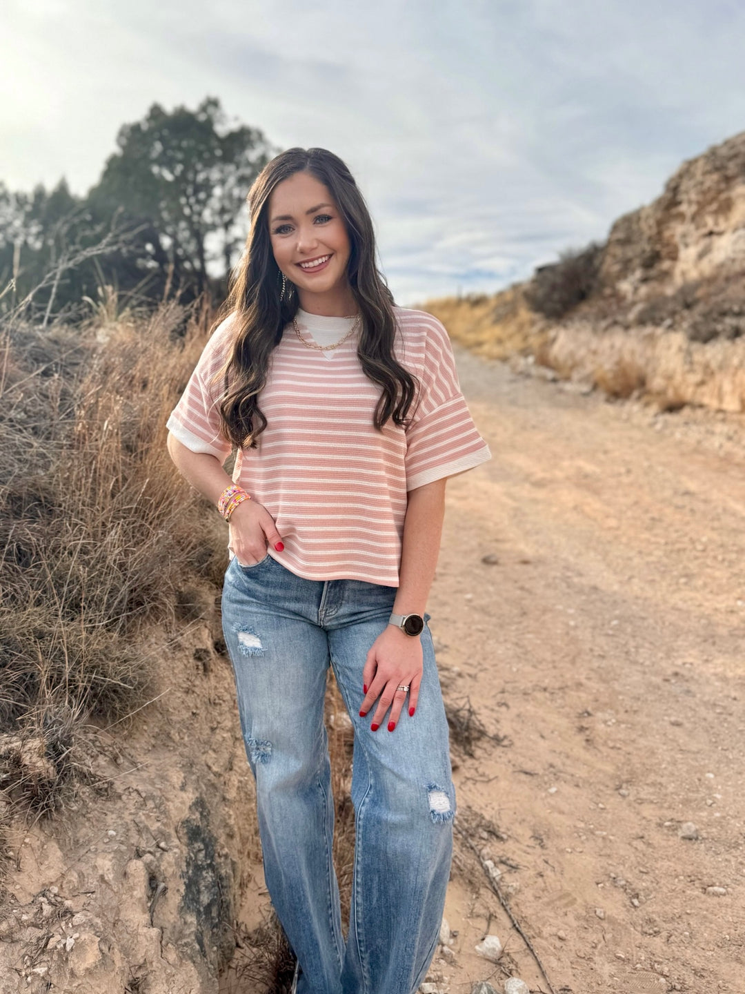 Betty Pink Striped Textured Top