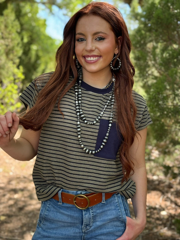 Wrapped in Style Olive Striped Top