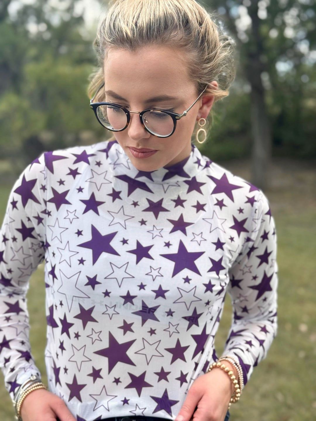 Go Team Purple Star Mesh Top