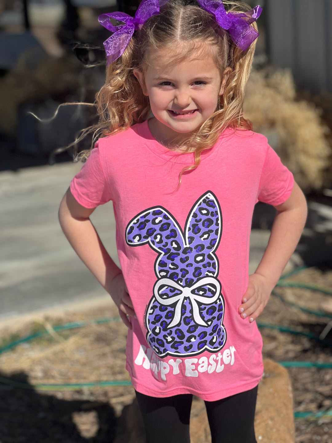 Youth Leopard Bunny Pink Graphic Tee by Texas True Threads