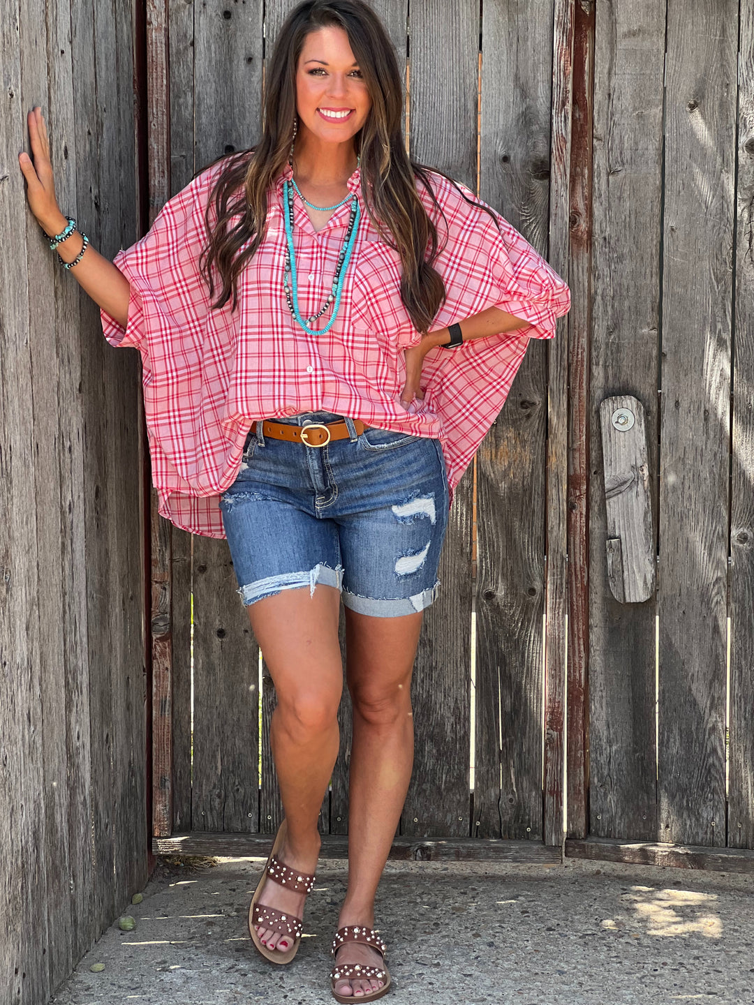 Atlee Red & Pink Plaid Blouse