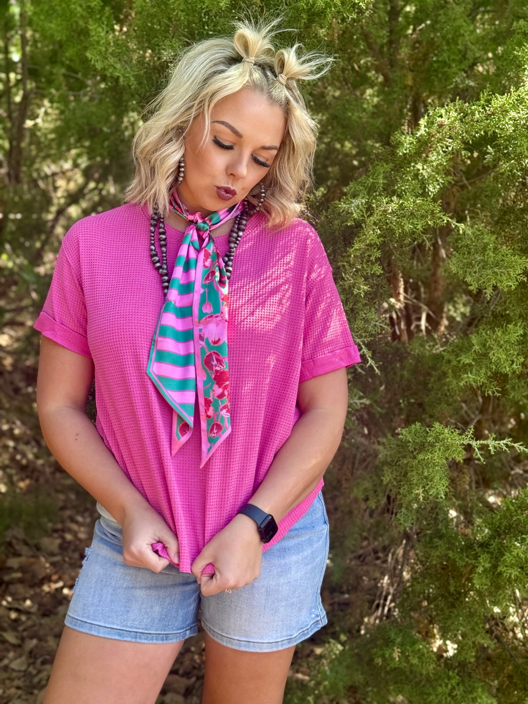 Shae Pink Waffle Knit Top