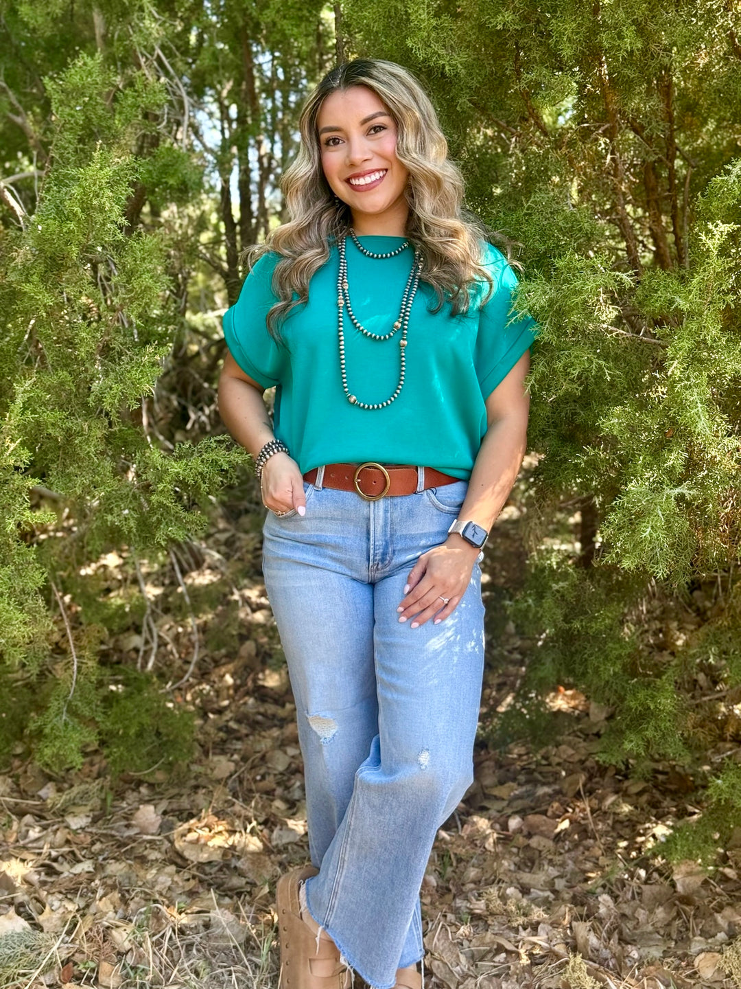 Teal Drop Shoulder Top