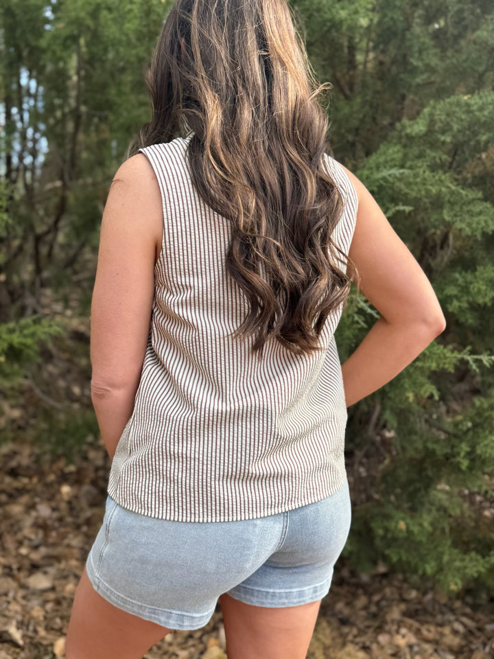 Darla Tan Stripe Sleeveless Top