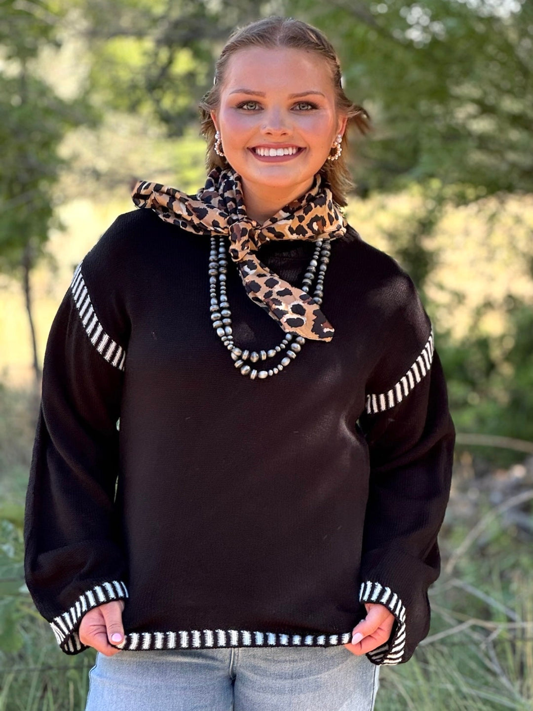 Rachel Contrast Trim Long Sleeve Sweater