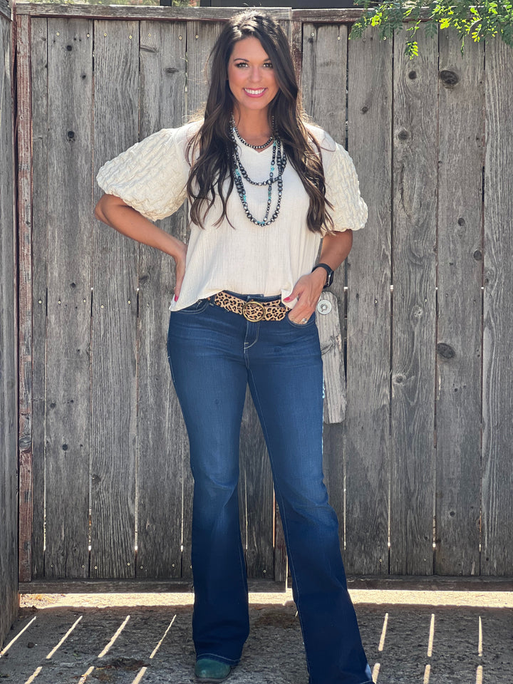 Cinder Cream Blouse with Quilted Puff Sleeves by THML