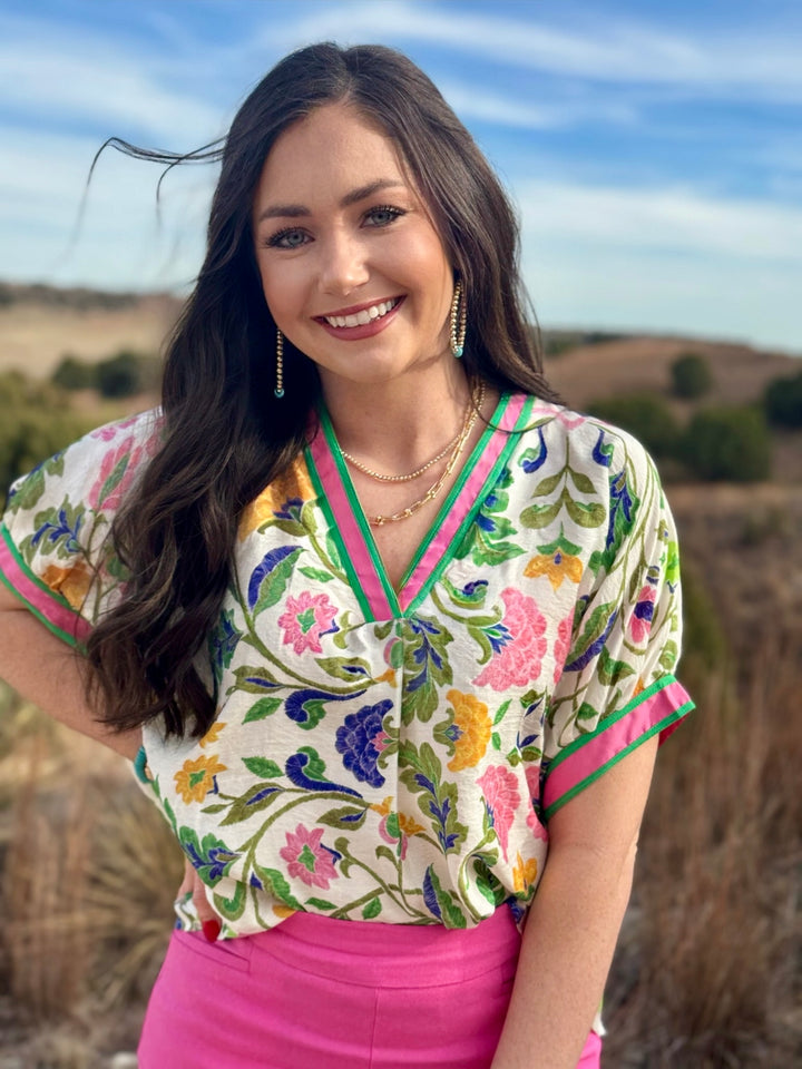 Hally Pink & Green Floral Top