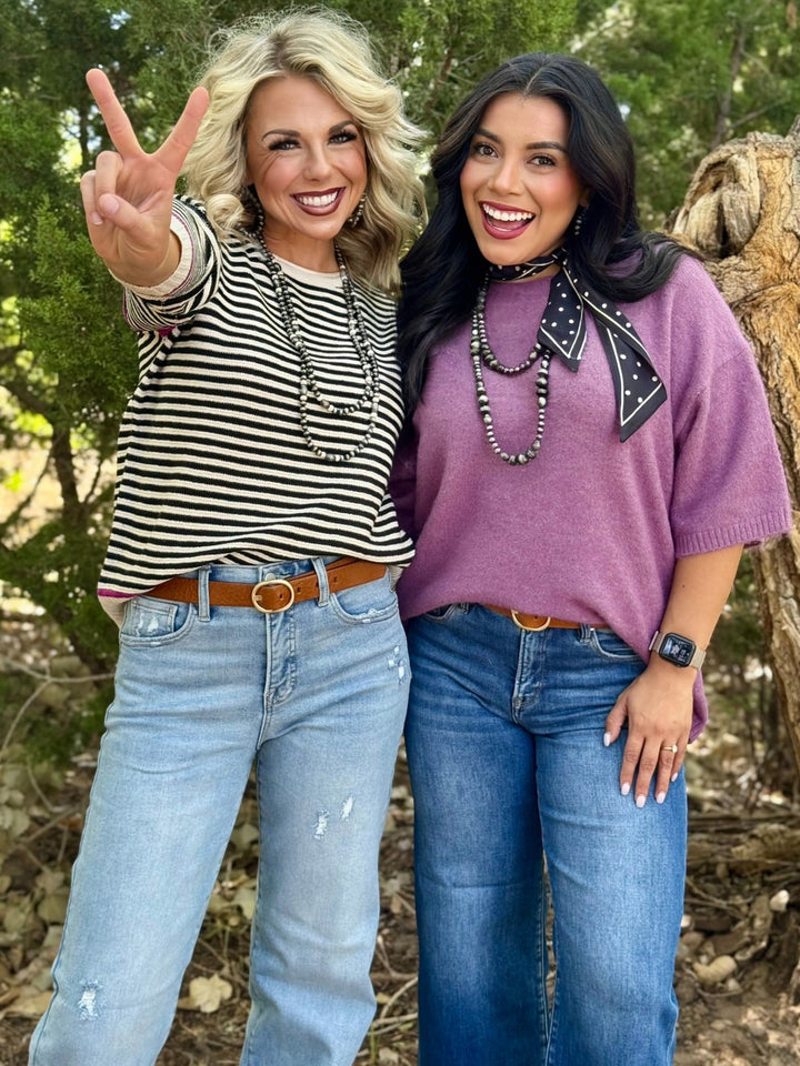 Bailey Black & Cream Striped Top