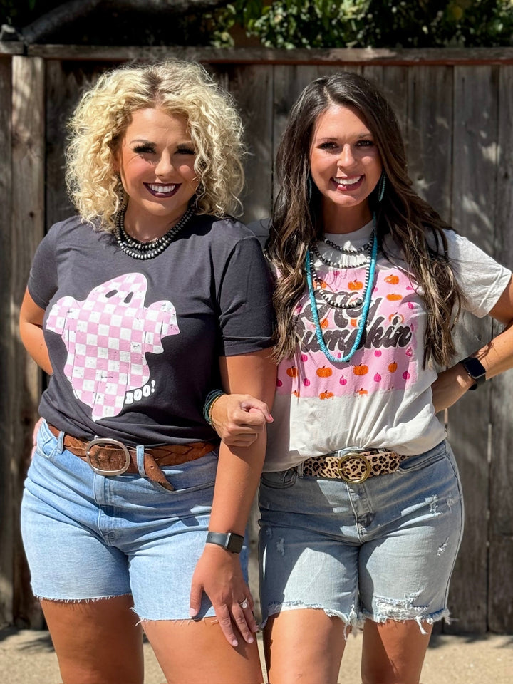 Hey Boo Checkered Ghost Graphic Tee by Texas True Threads