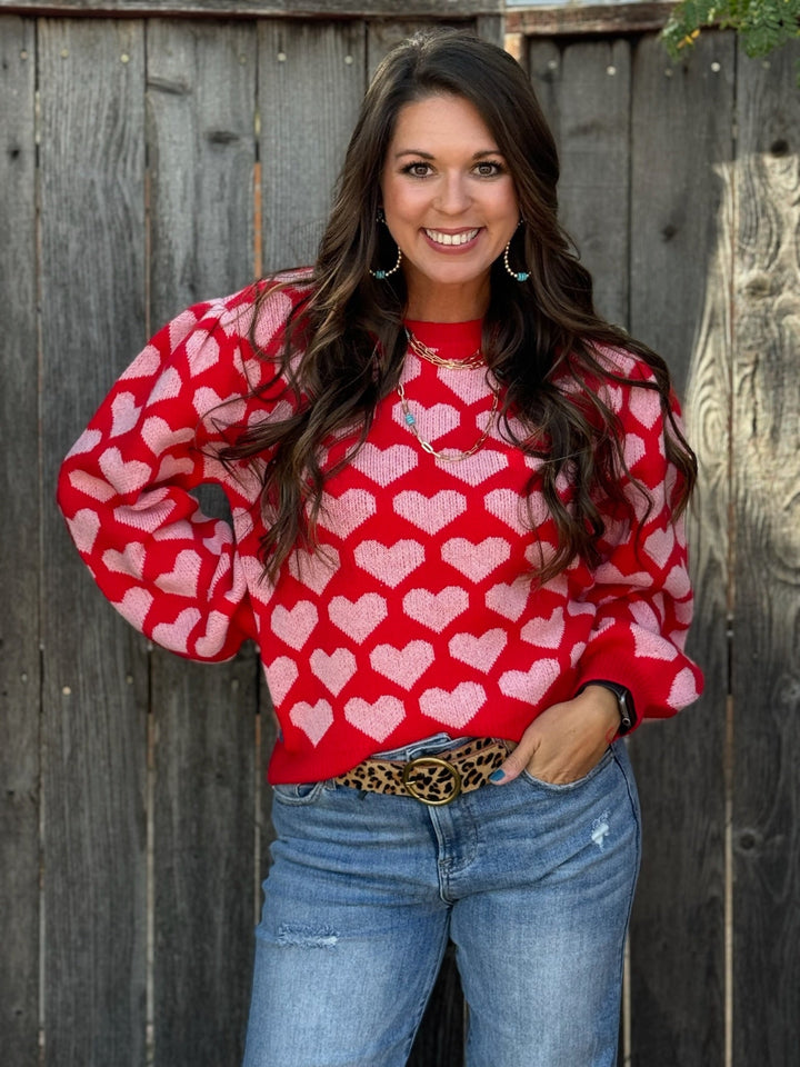 Abigail Red with Pink Hearts Sweater