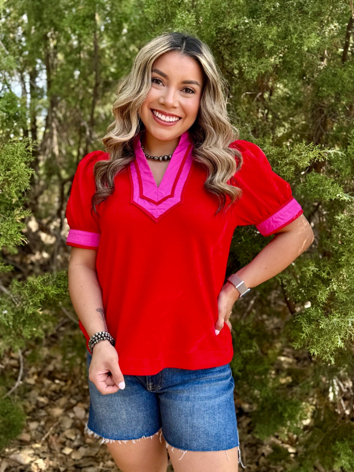 Hayes Red & Pink Top