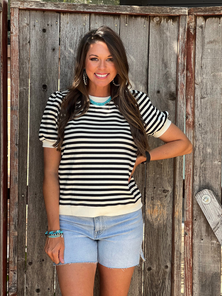Caitlyn Cream and Black Striped Blouse