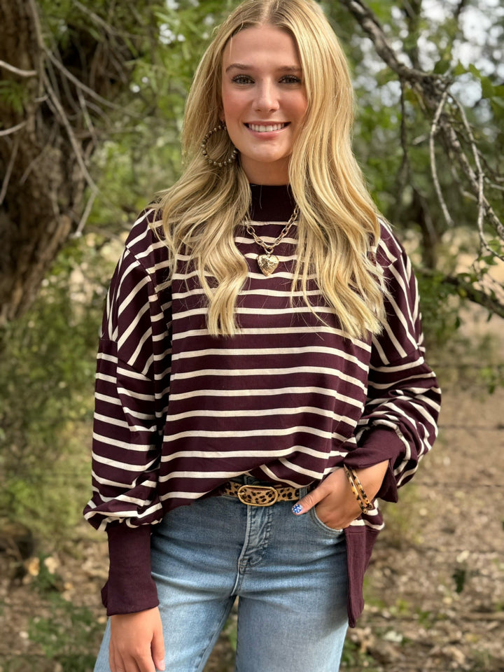 Maroon & Cream Oversized Top
