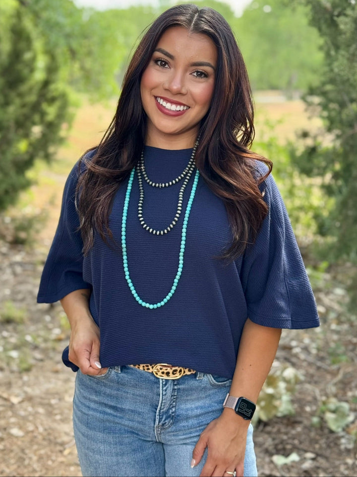 Nita Navy Textured Top