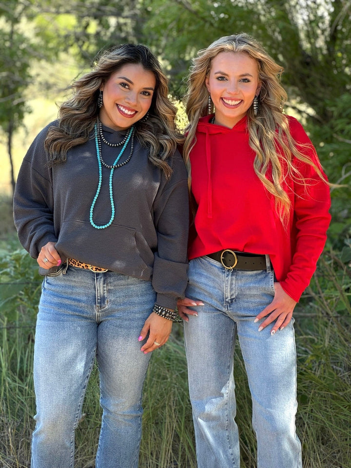 Jasmine Grey Textured Hooded Pullover