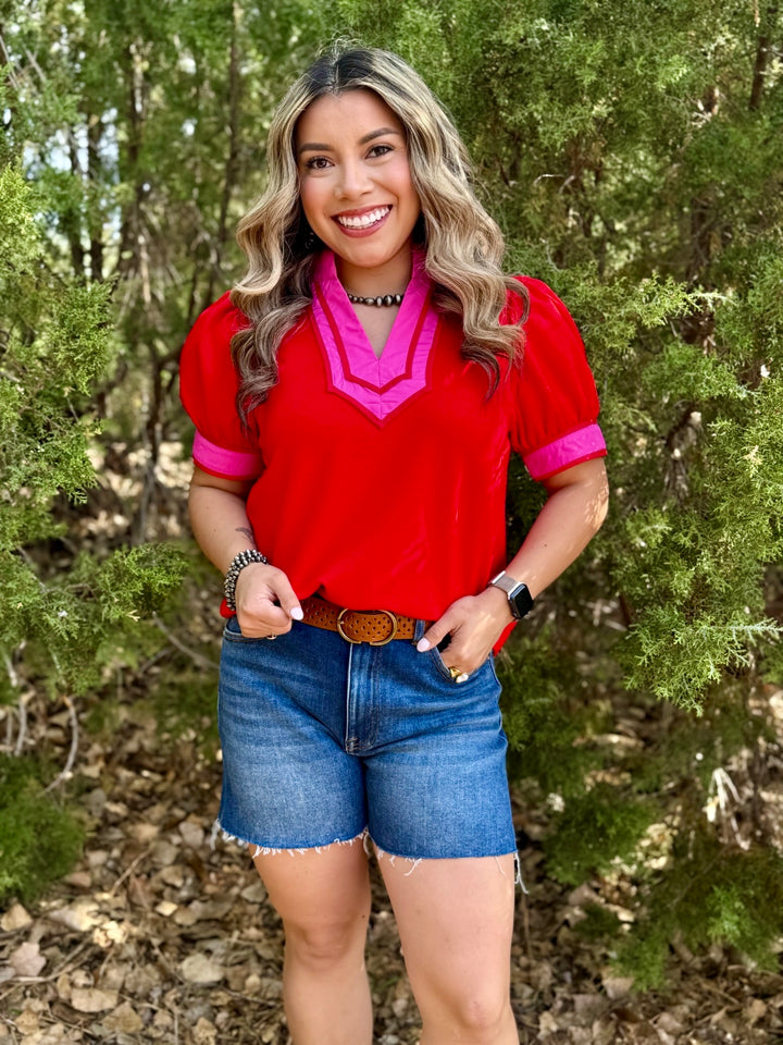 Hayes Red & Pink Top