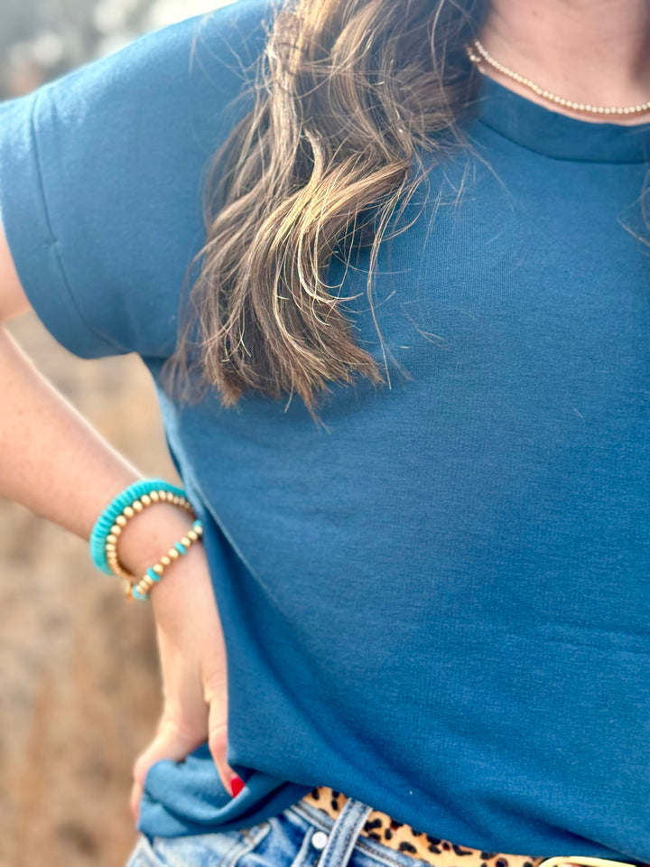 Kym Blue Cuffed Sleeve Top