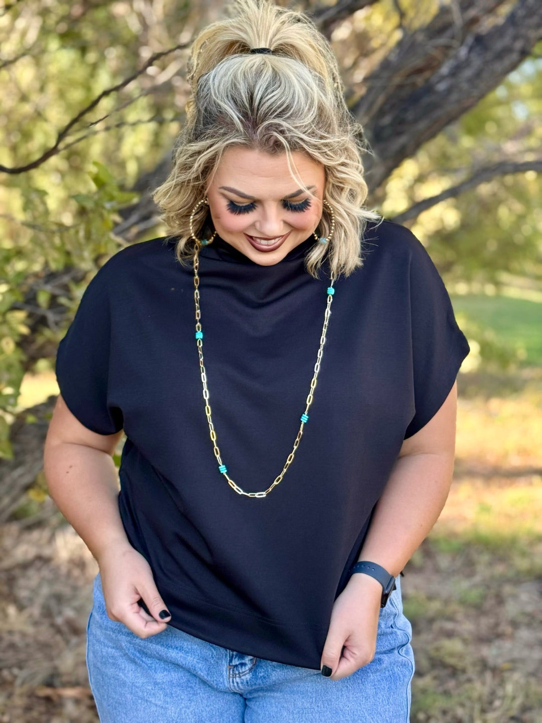Hazel Black Drop Shoulder Top
