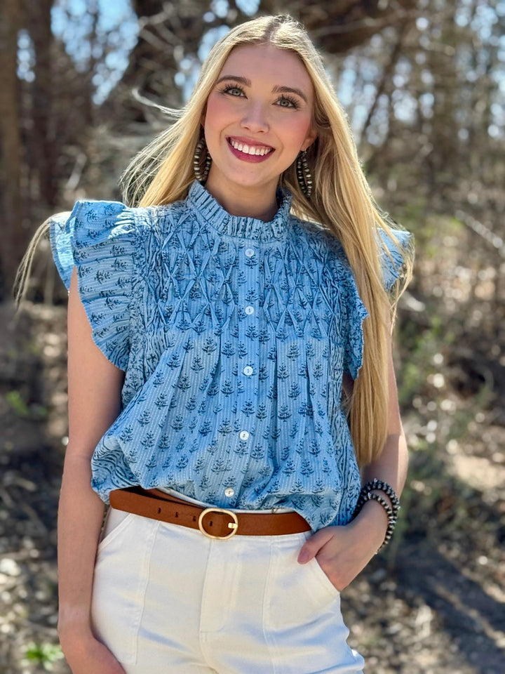 Emory Blue Button Up Top by Ivy Jane