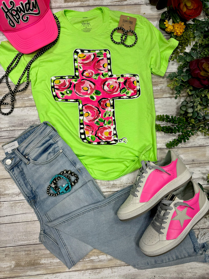 Callie's Pink Floral Cross Graphic Tee by Texas True Threads