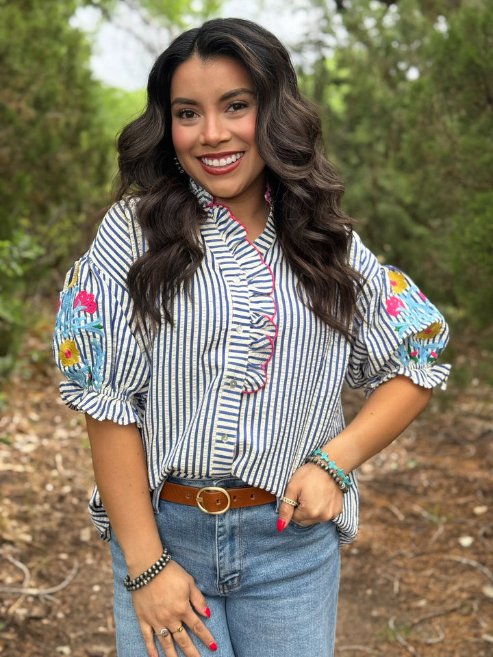 Seaside Stripe Ruffle Top
