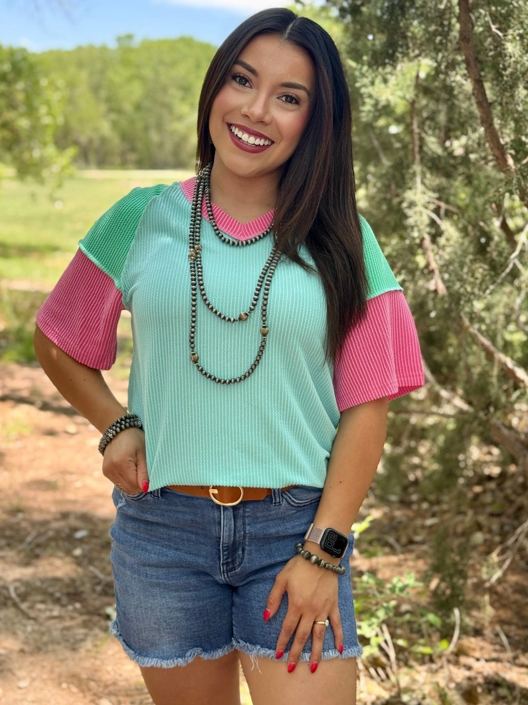 Straight Path Color Block Top
