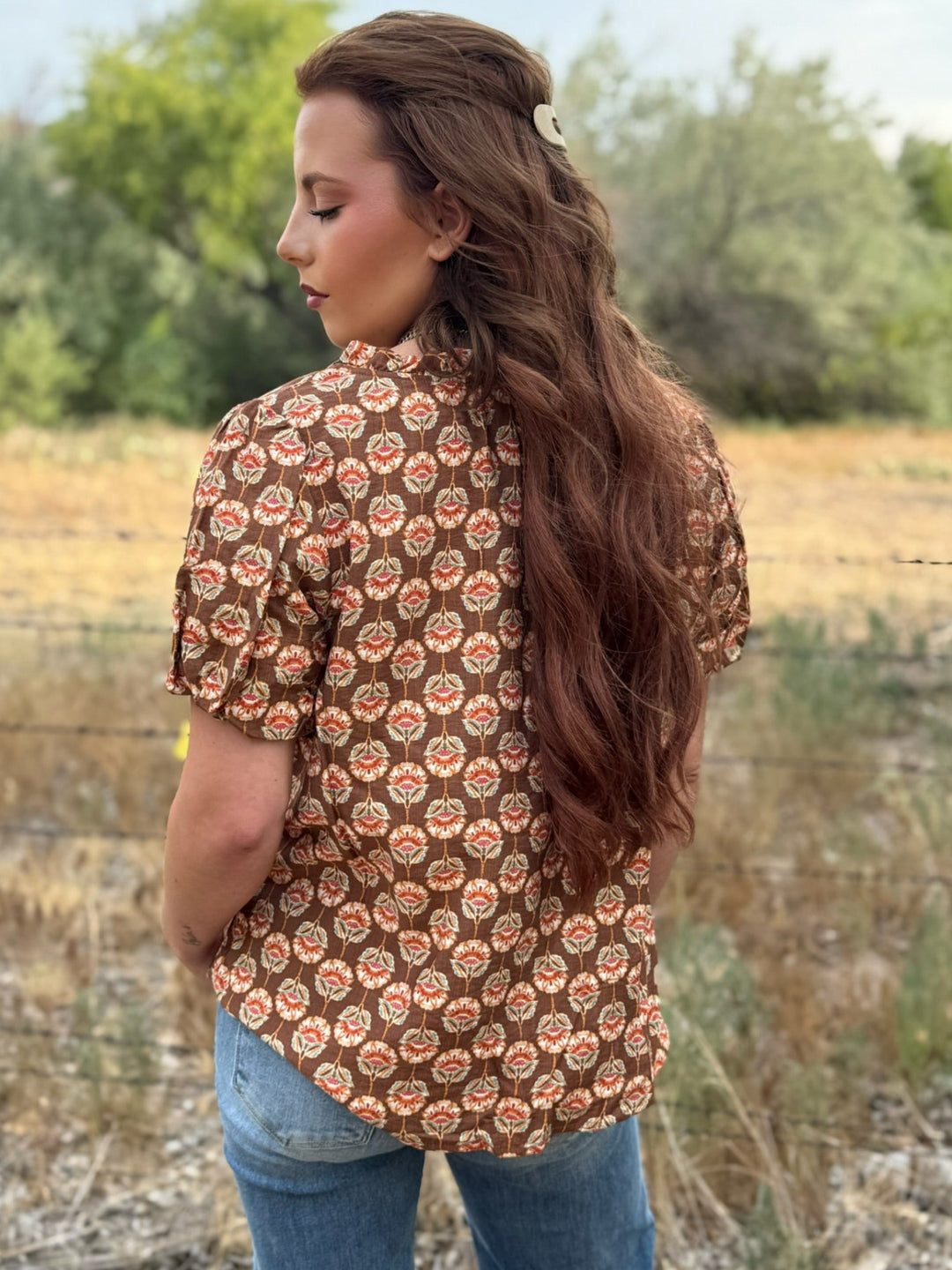 Fall Floral Brown Top