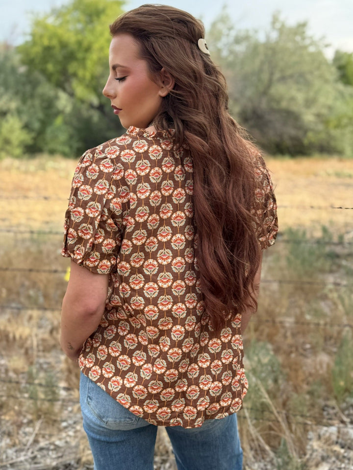 Fall Floral Brown Top