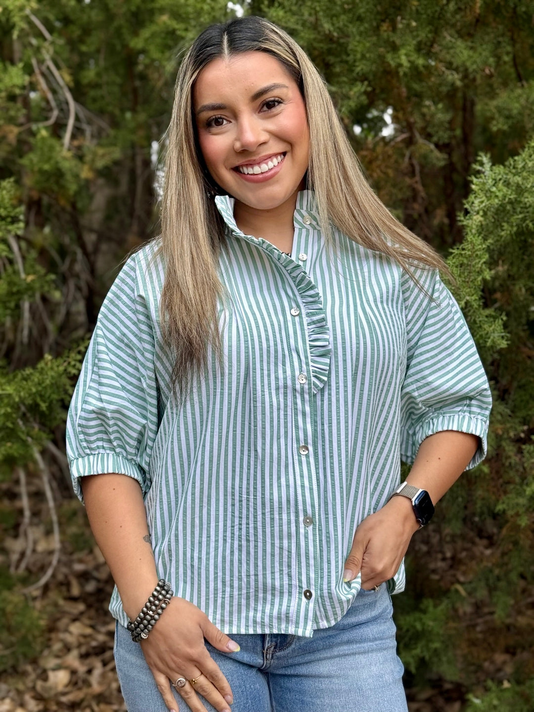 Dorothy Green & White Dolman Top