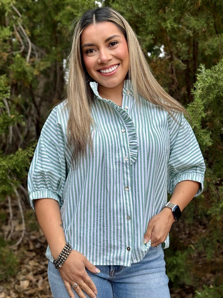 Dorothy Green & White Dolman Top