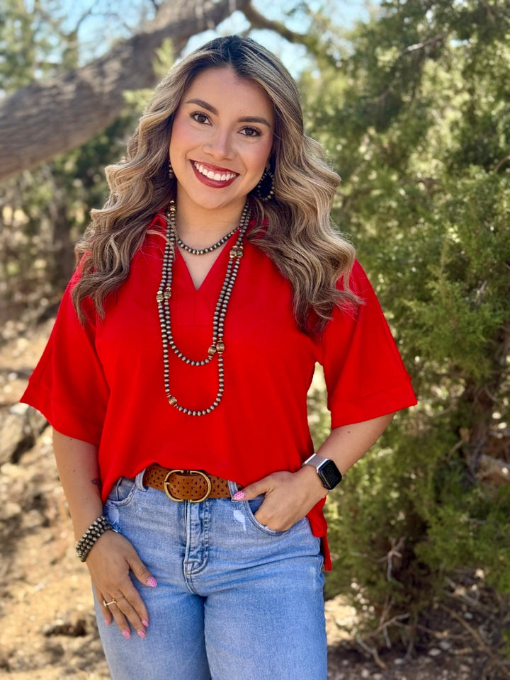 Paige Red V-Neck Top