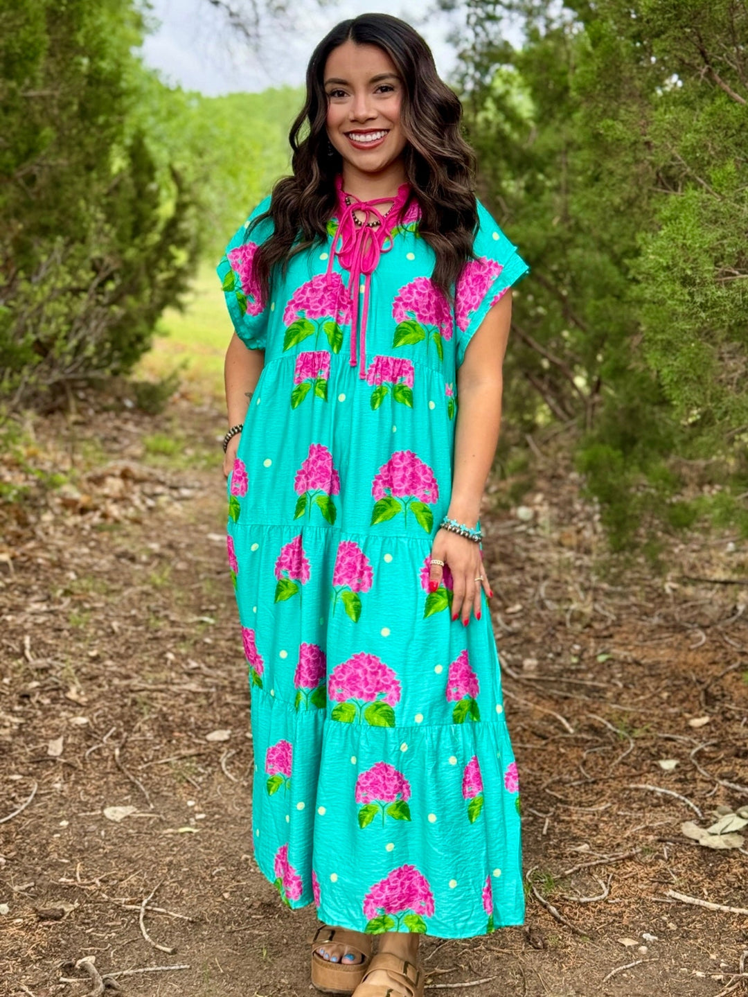 Hydrangea Print Midi Dress