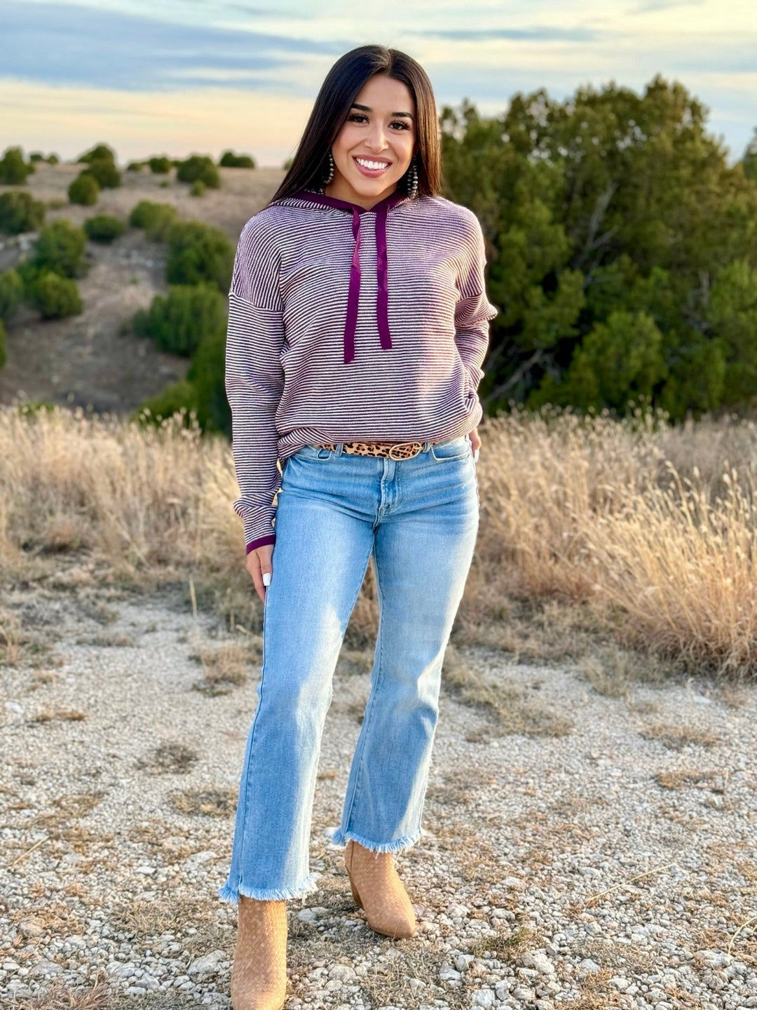 Gloria Purple Striped Hooded Pullover