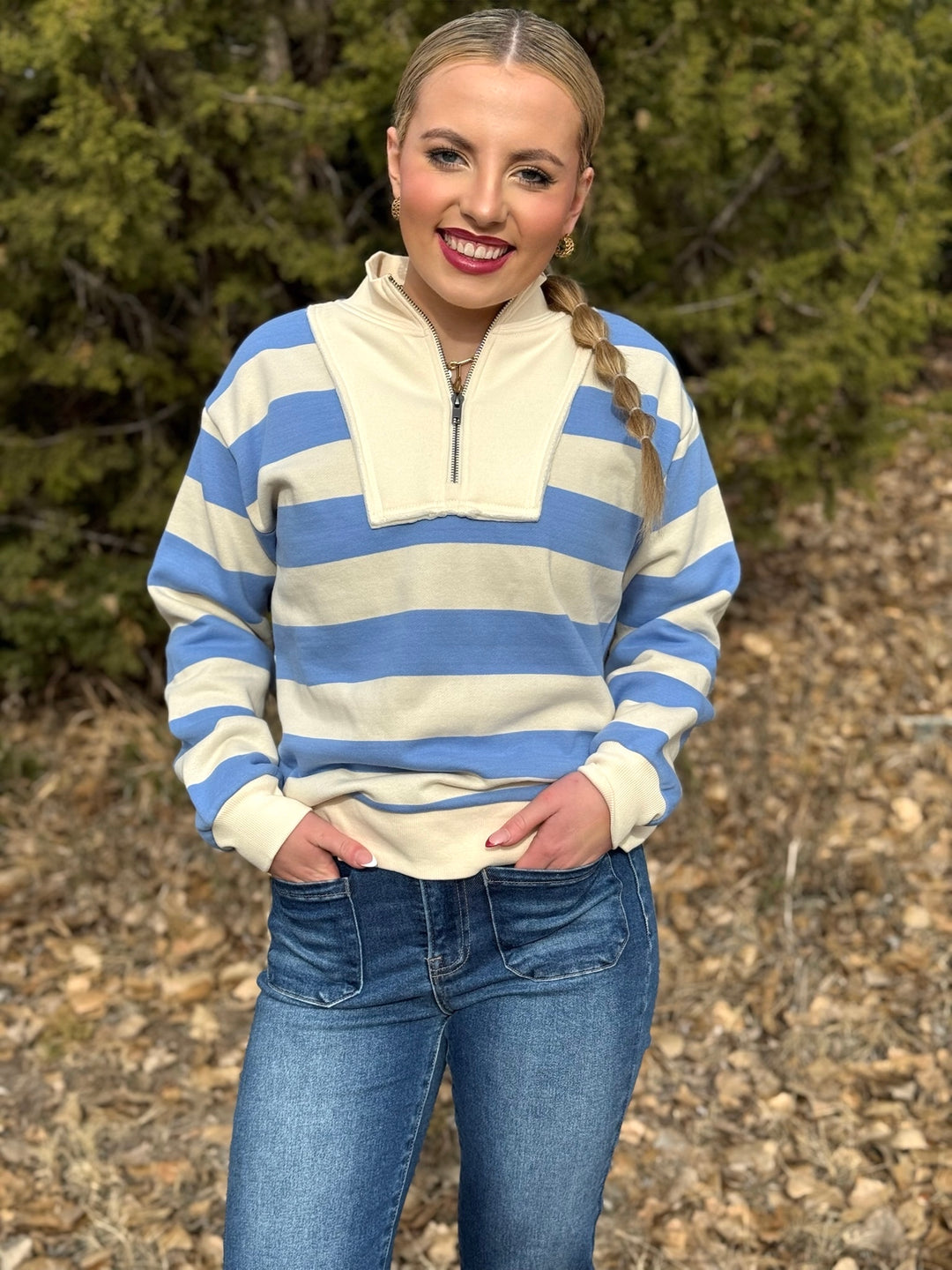 Whitney Striped Quarter Zip Pullover