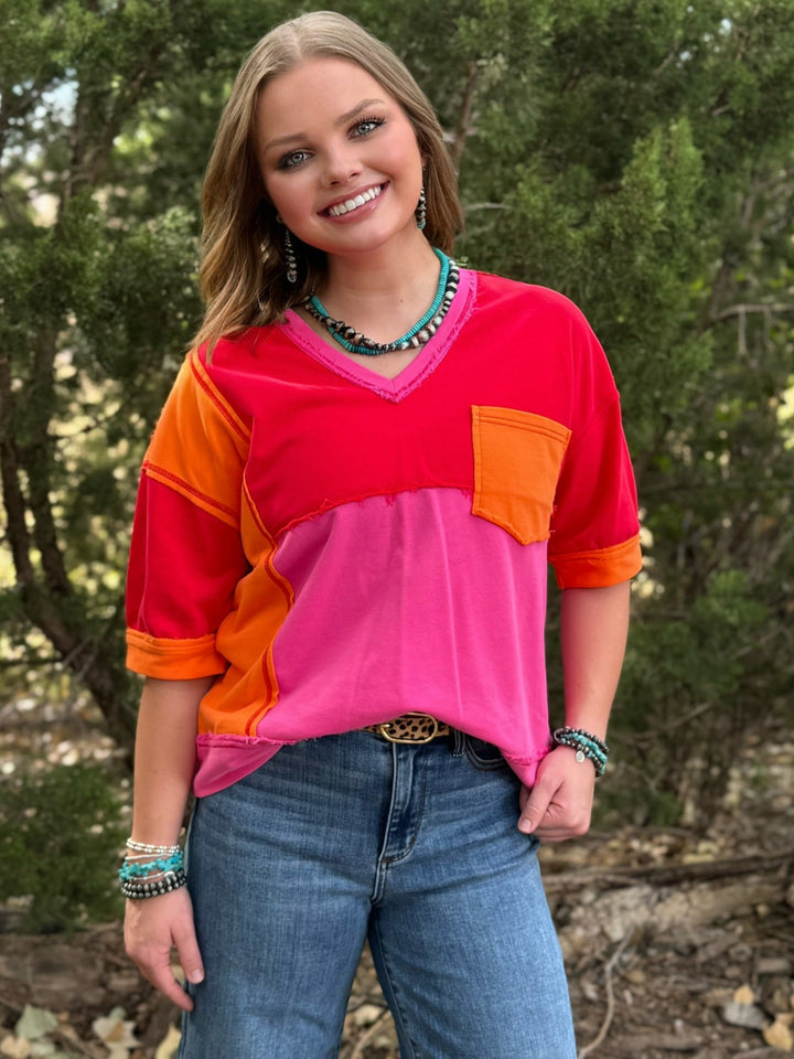 Heidi Red Colorblock Top