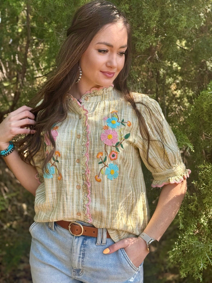 Ribbon Embroidered Blouse by Ivy Jane