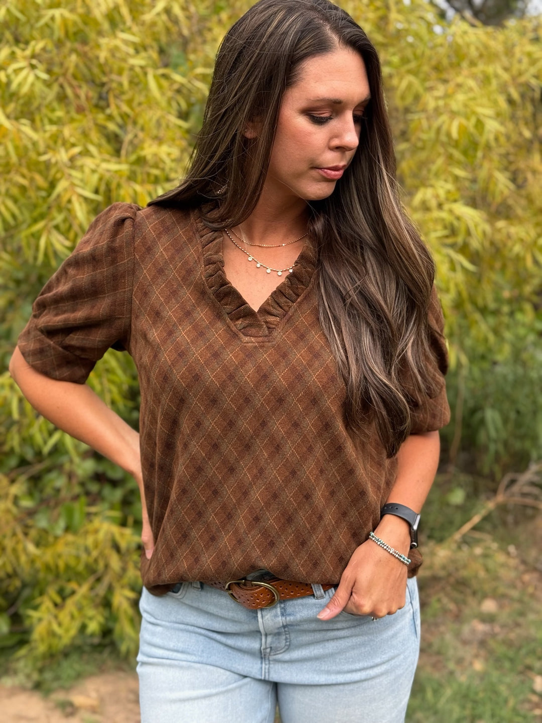 Bella Brown Plaid Top