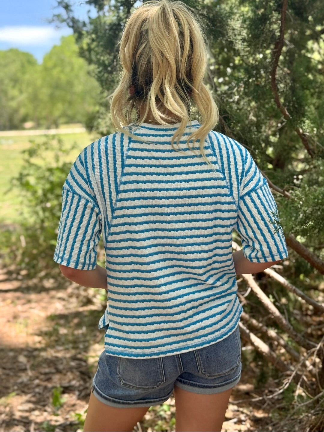 Blue Skies Striped Oversized Top