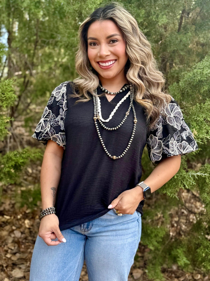 Elizabeth Floral Embroidered Sleeve Blouse