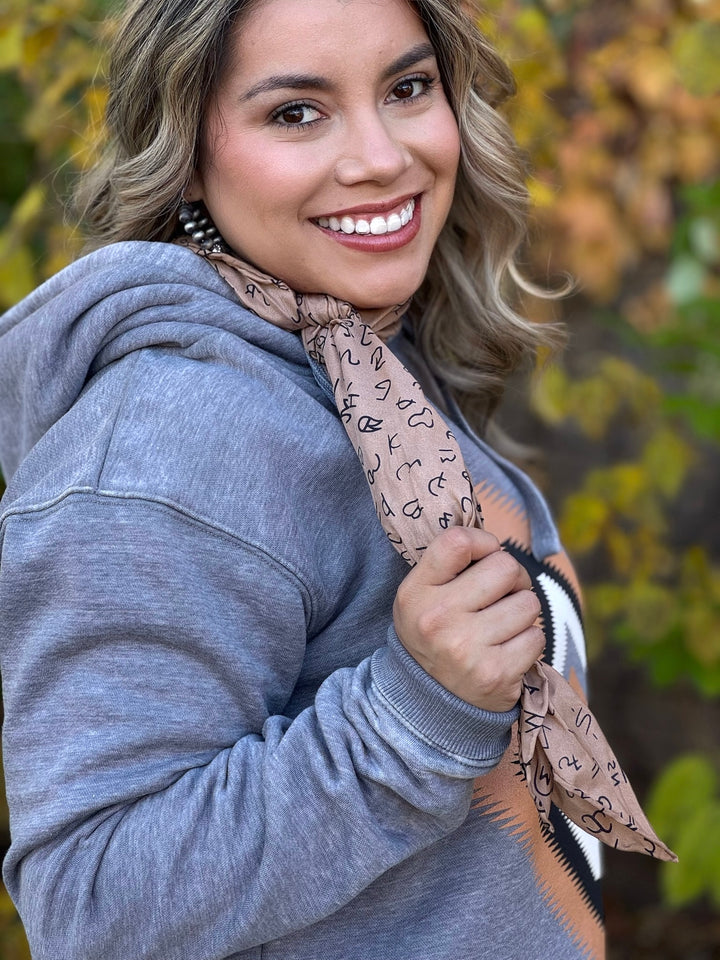 Zig Zag Aztec Grey Raw Hem Hoodie by Texas True Threads