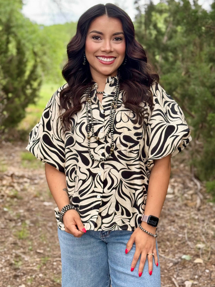 Maden Black & Cream Puff Sleeve Top