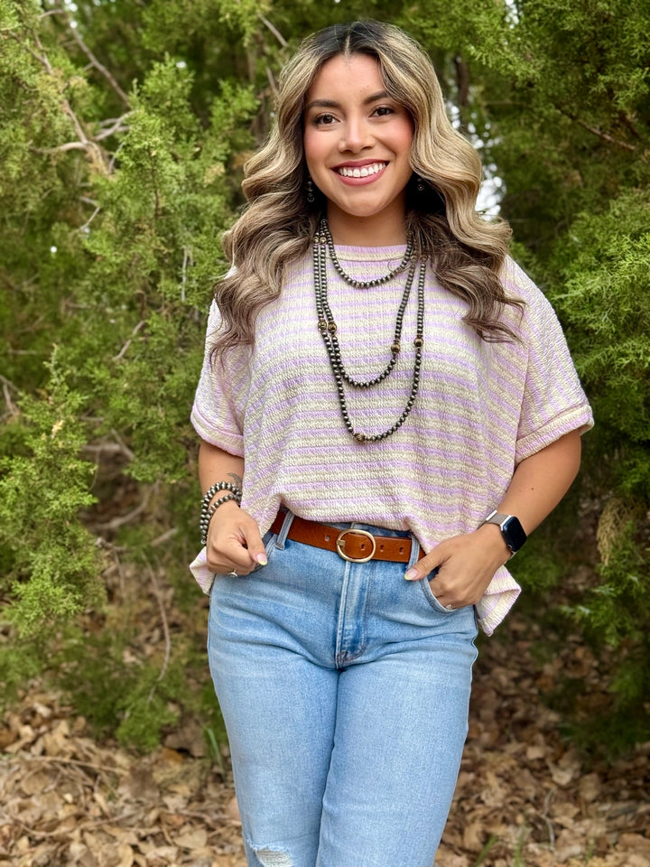 Karson Pink & Cream Striped Top