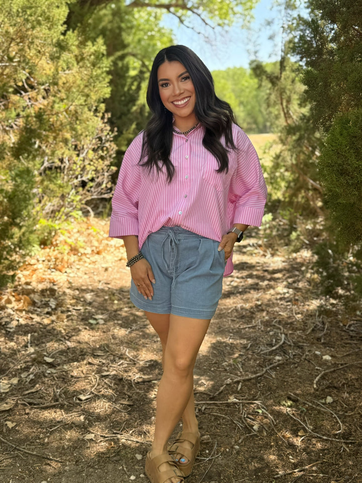Pink & White Dolman Sleeve Top