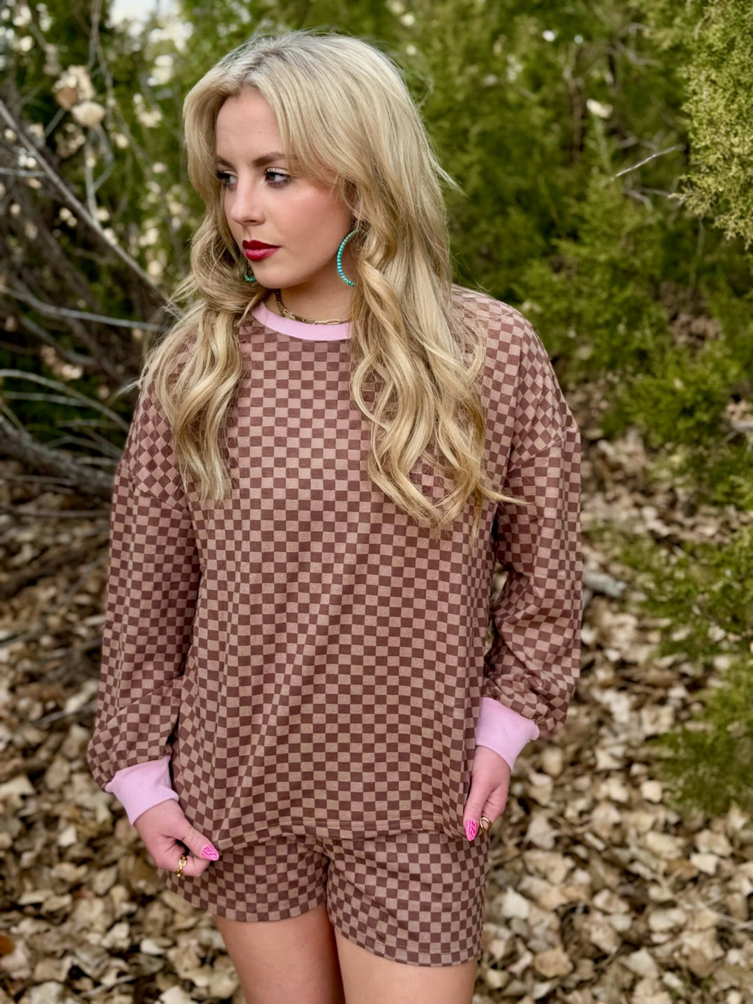 Bentley Brown Checkered Short Set