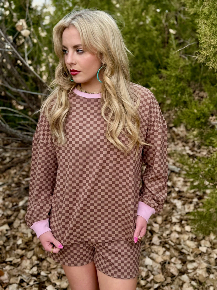 Bentley Brown Checkered Short Set