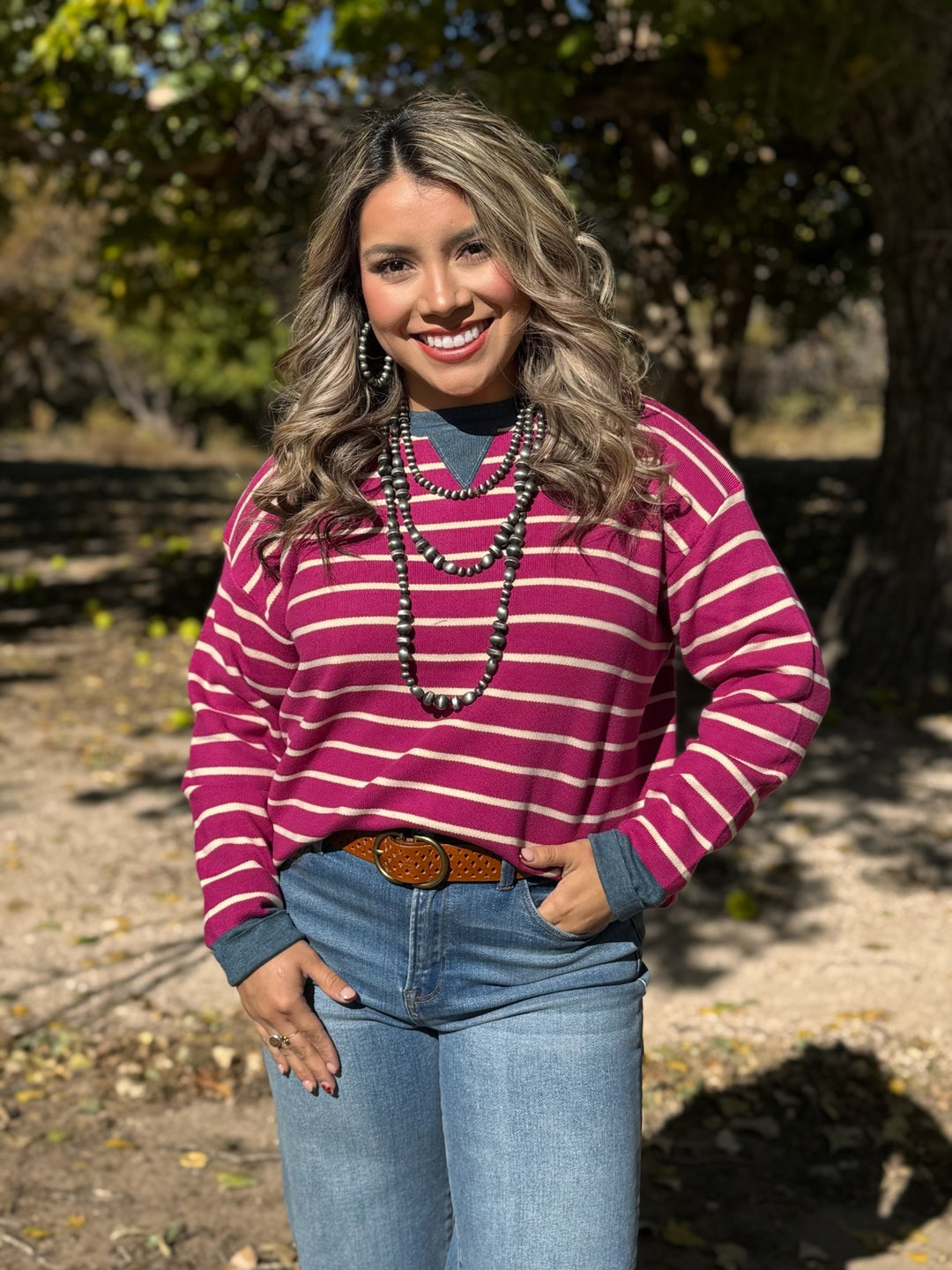 Layla Plum Striped Top