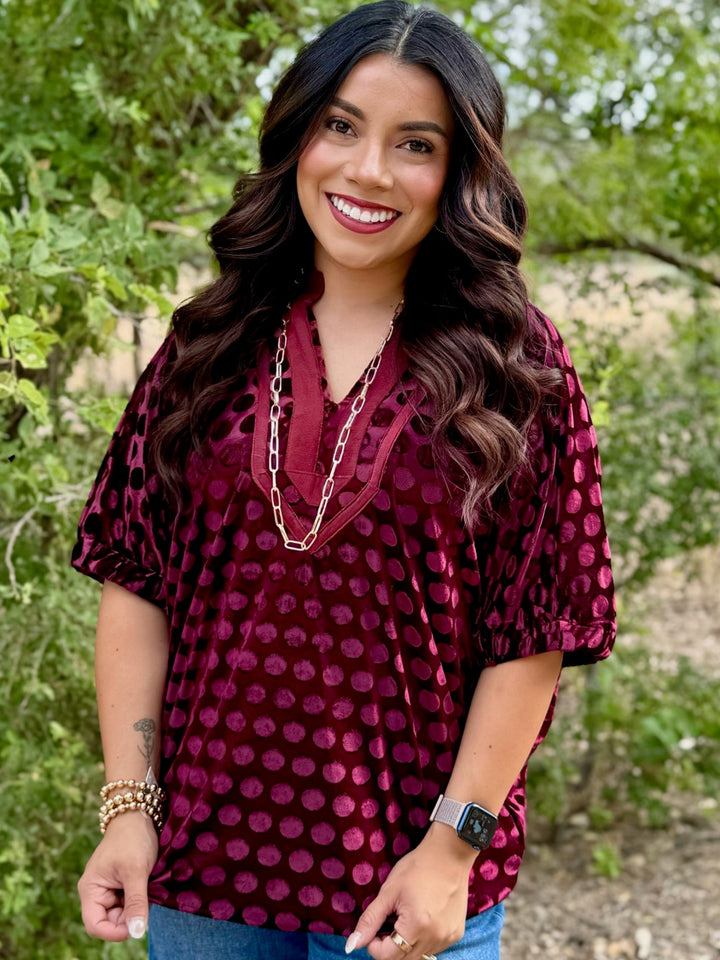 Dotty Wine Velour Top